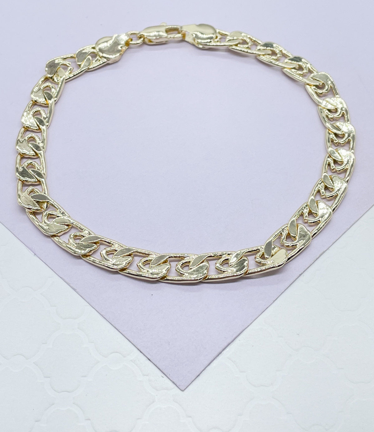 18k Gold Filled Flat Rectangle Linked Chain & Bracelet