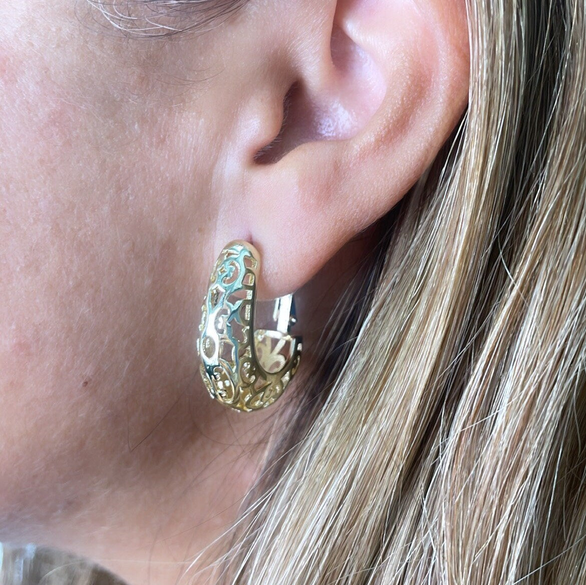 18k Gold Filled Drop Style Earrings With Engraved Patterns