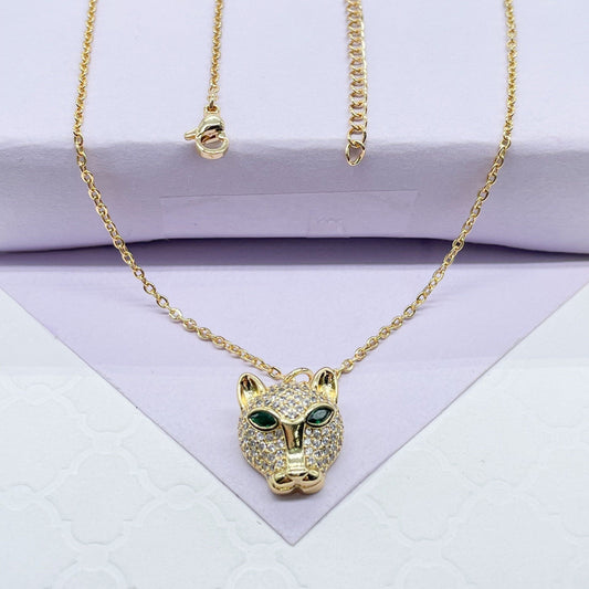 18k Gold Filled Large Panther Charm Necklace With Curb Chain