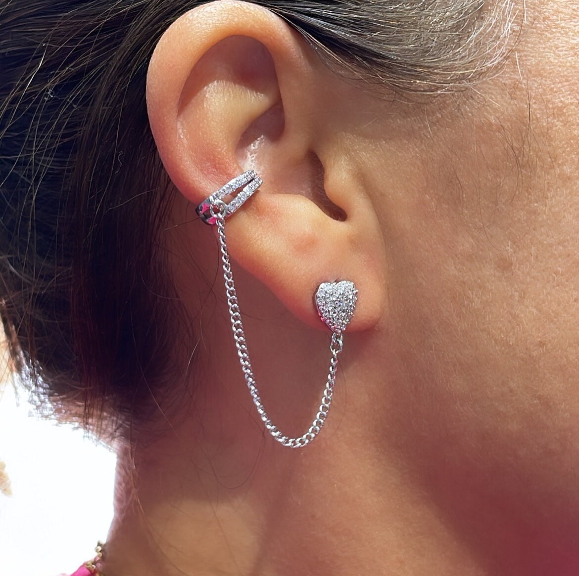 18k Gold Filled CZ Heart Stud with Cuff