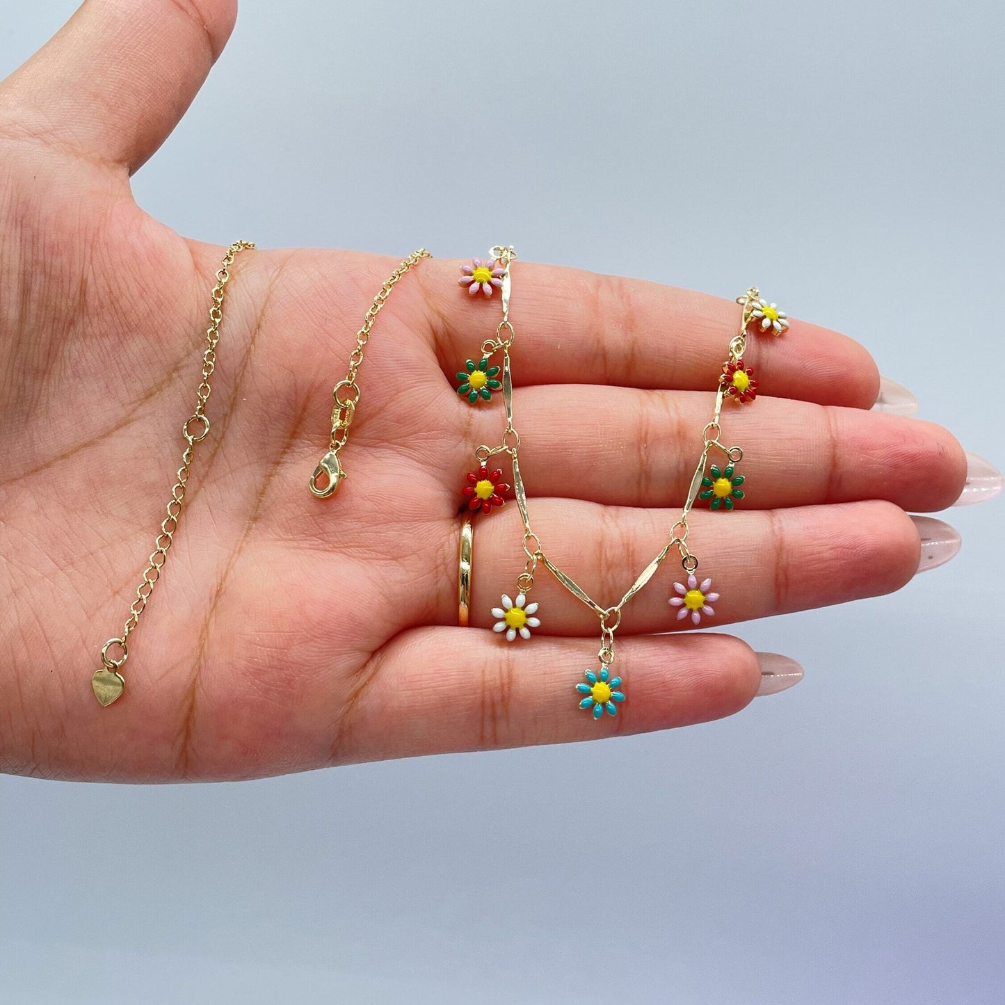 18k Gold Filled Colorful Enamel Flower Set