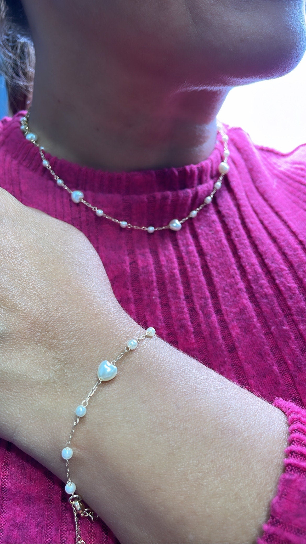 18k Gold Filled Heart Shaped Faux Pearl Set