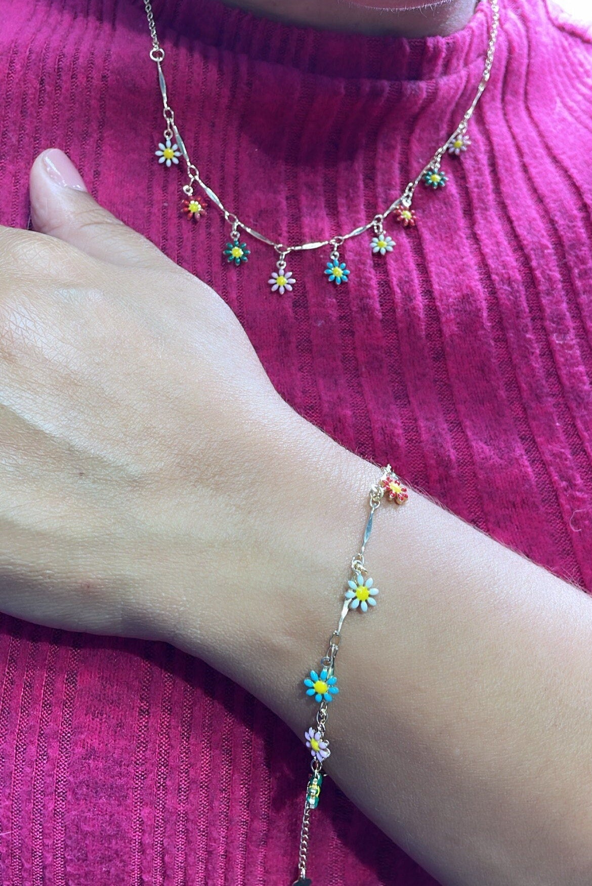 18k Gold Filled Colorful Enamel Flower Set