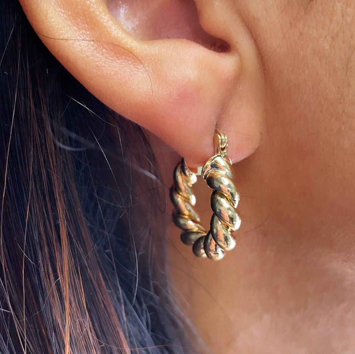 18k Gold Filled Twisted Croissant Hoop Earrings