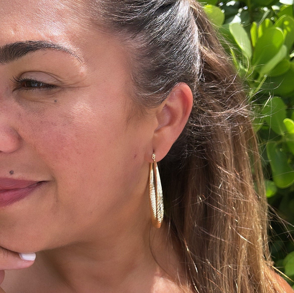 18k Gold Filled Ocean Wave Textured Hoop Earrings 50 mm Diameter