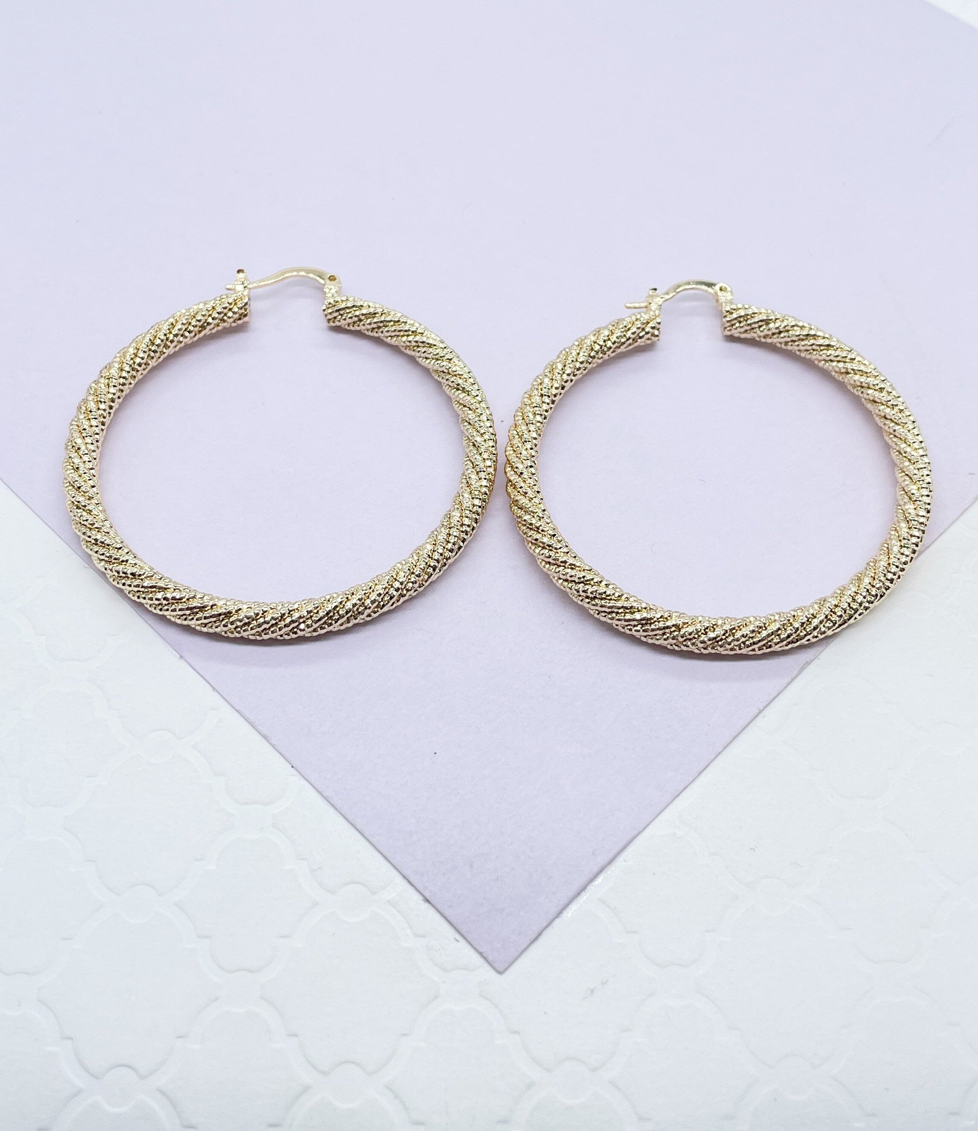 18k Gold Filled Rough Twisted Gold Hoops