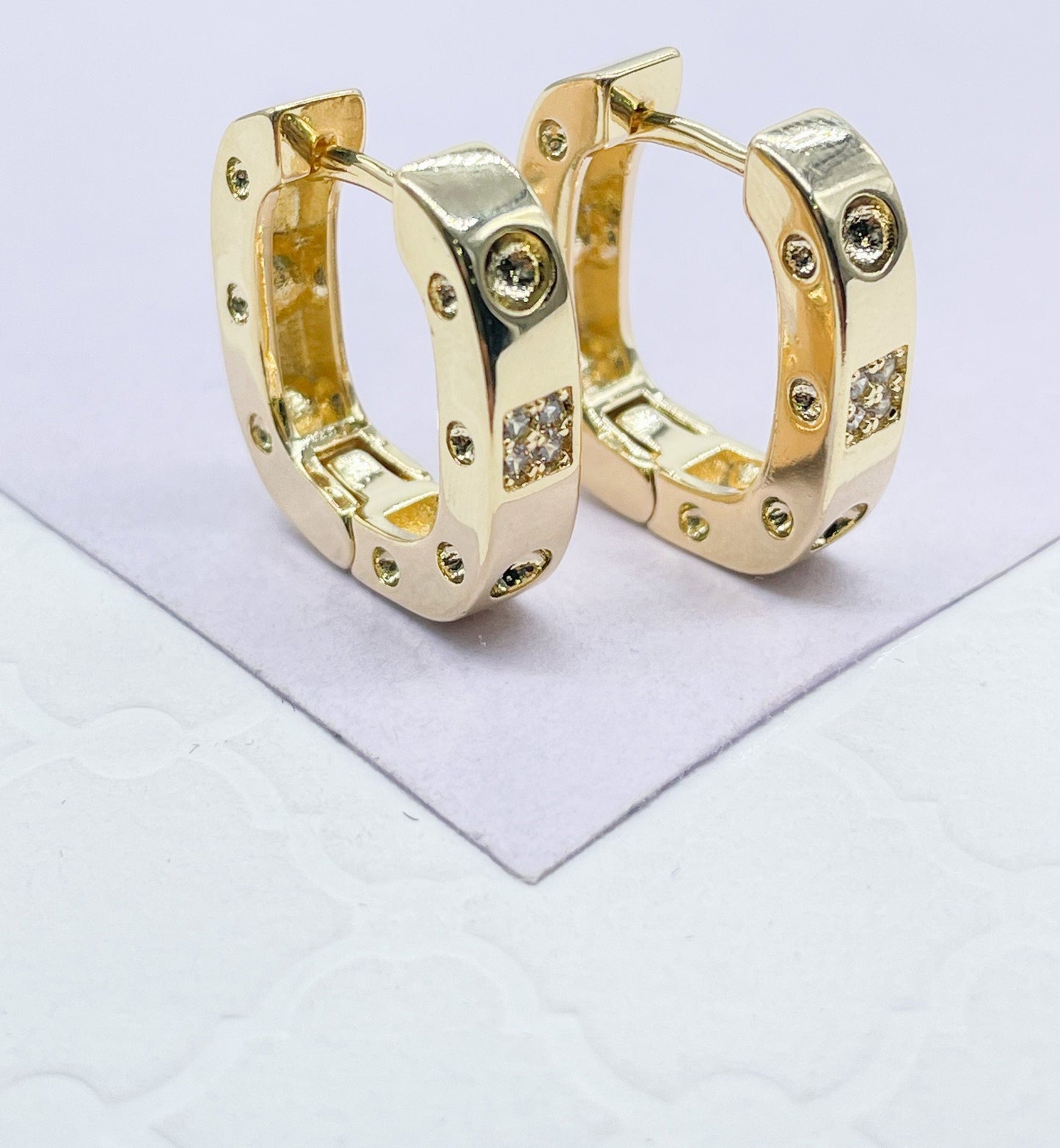 18k Gold Filled Small Screws Flat Square Hoop EarringsWholesale Jewelry Supplies