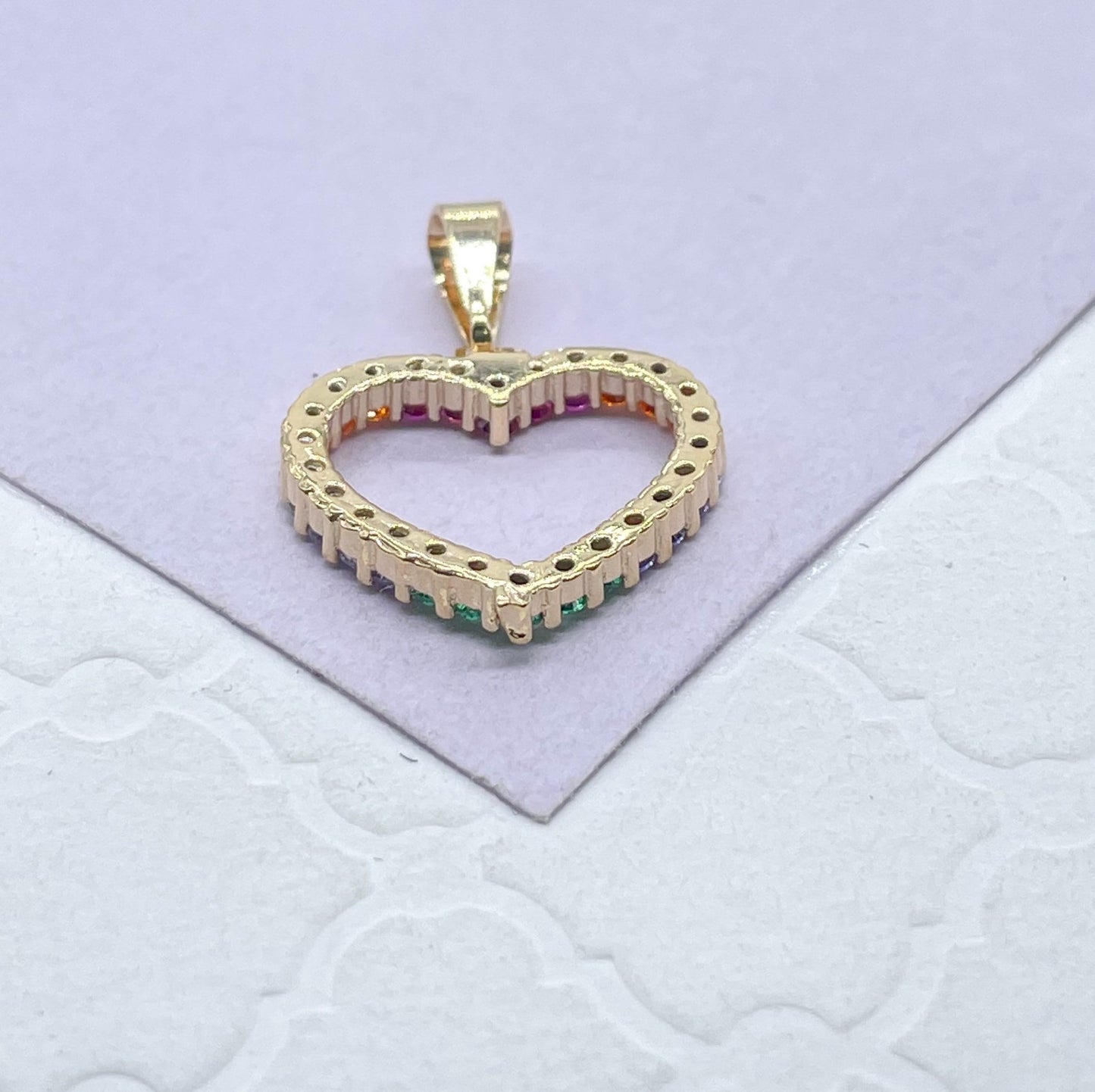 18k Gold Filled Colorful Pendant, Rainbow Cz Heart Pendant
