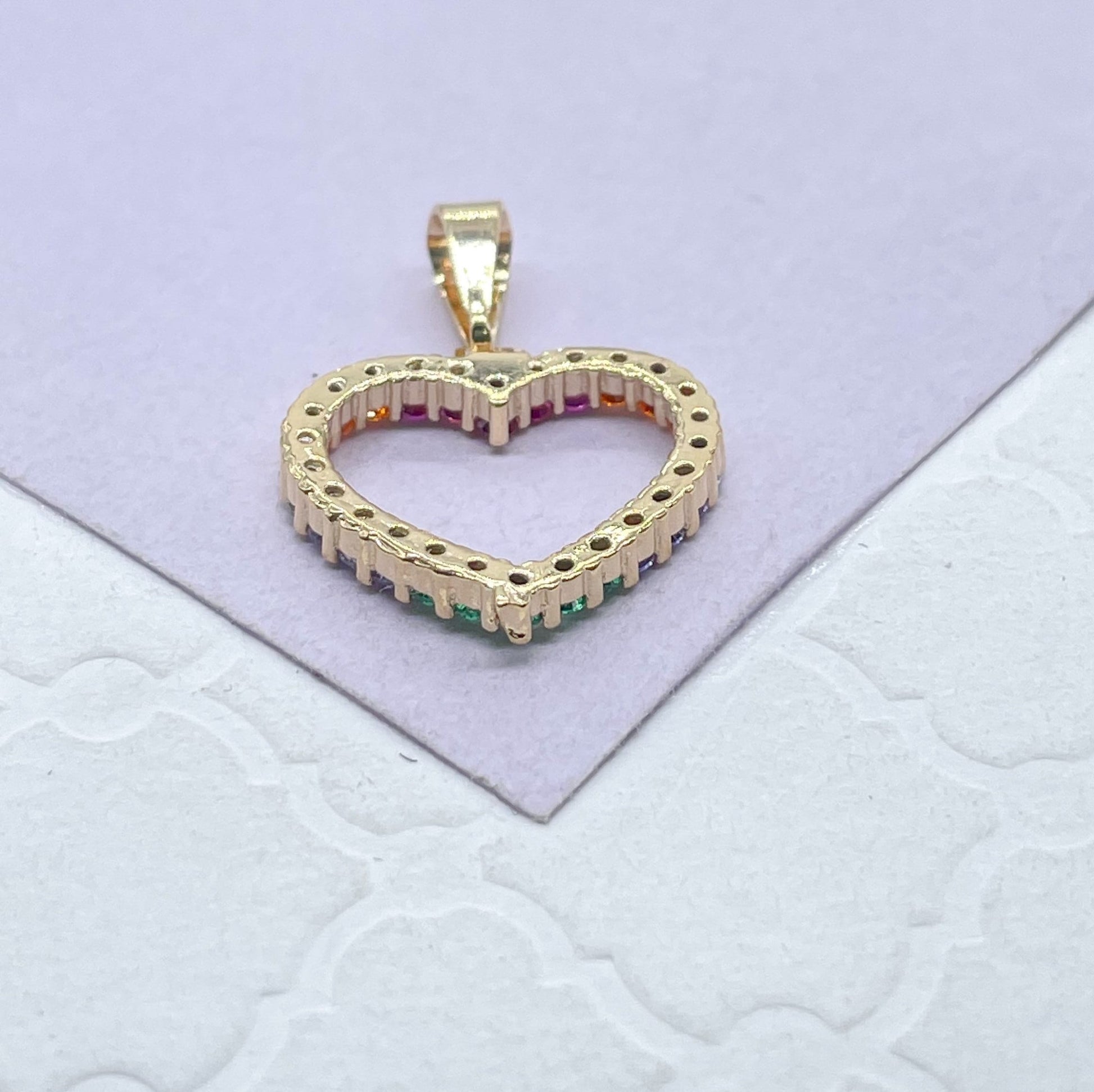 18k Gold Filled Colorful Pendant, Rainbow Cz Heart Pendant