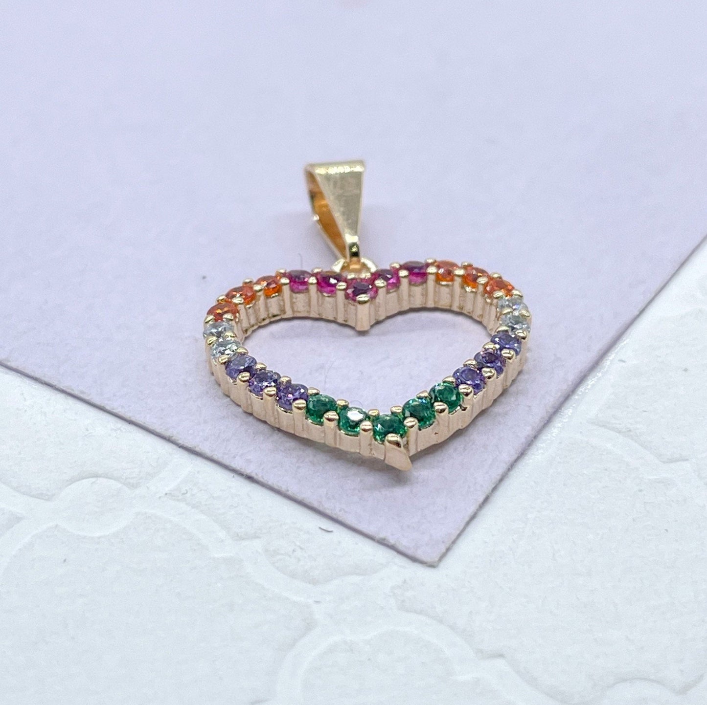 18k Gold Filled Colorful Pendant, Rainbow Cz Heart Pendant