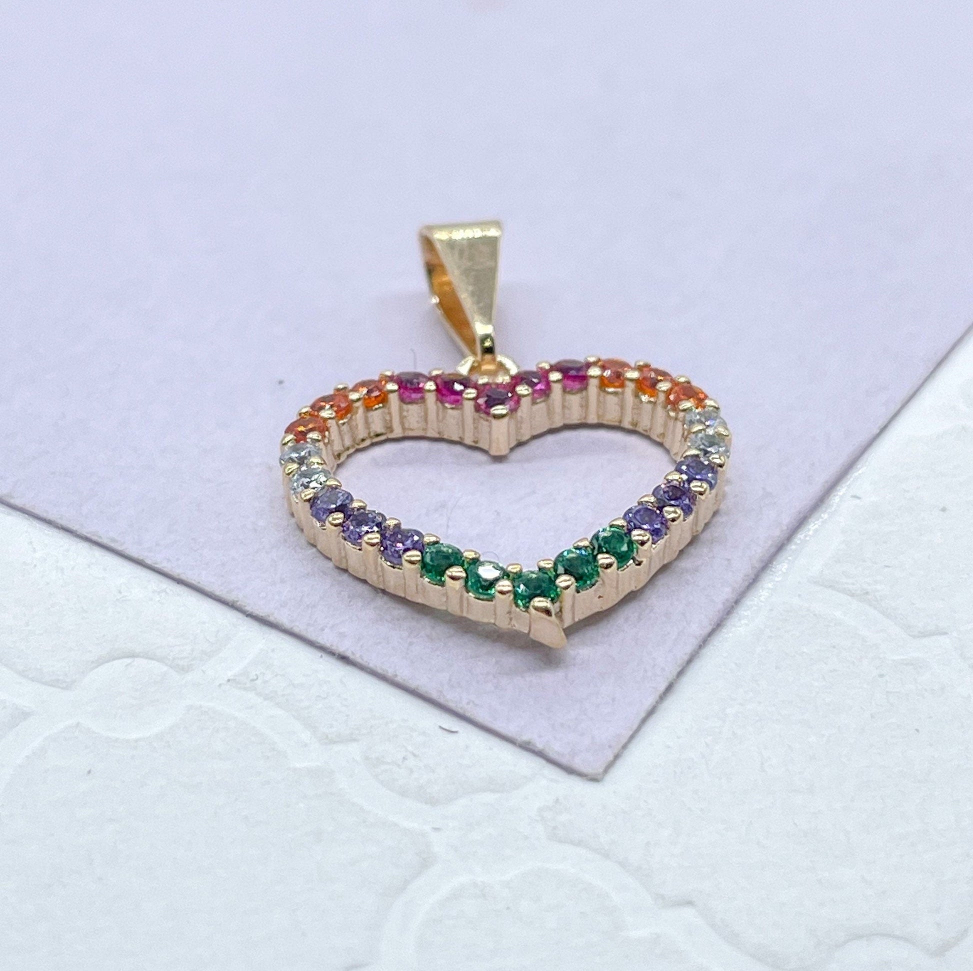18k Gold Filled Colorful Pendant, Rainbow Cz Heart Pendant