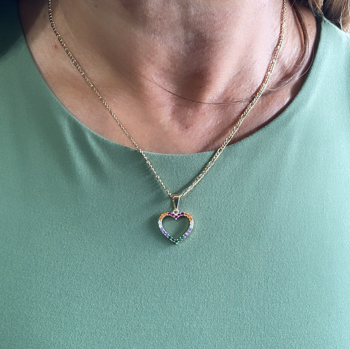 18k Gold Filled Colorful Pendant, Rainbow Cz Heart Pendant