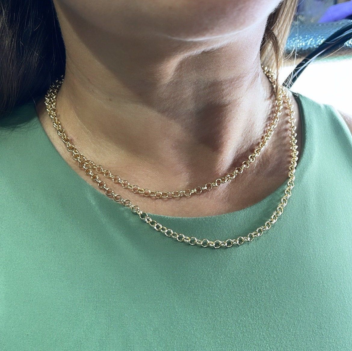 18k Gold Filled 4mm Rolo Chain, Dainty chains, Plain Chain