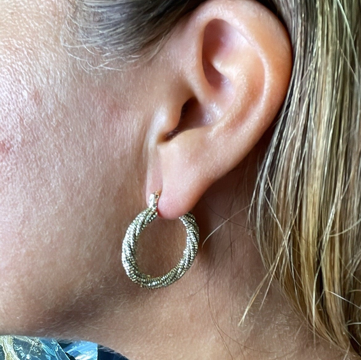 18k Gold Filled Rough Twisted Gold Hoops