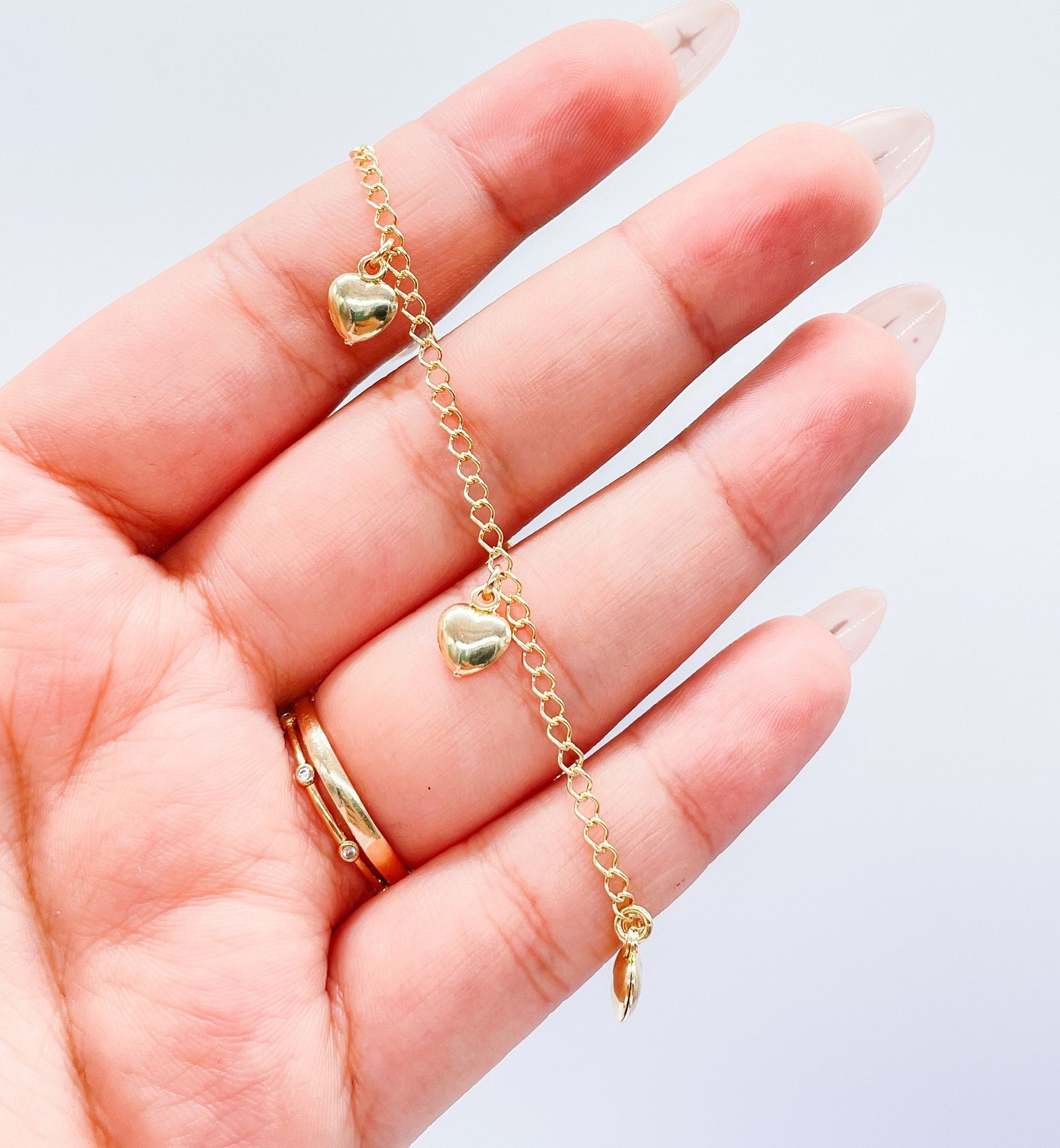 18k Gold Filled Curb Link Plain Bracelet With Heart Charm