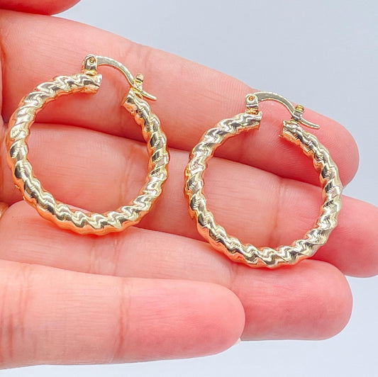 18k Gold Filled Smooth Twisted  Hoop Earrings