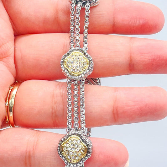 Silver Filled with Rhodium Bracelet With Gold Pave Charms & Magnetic Closure