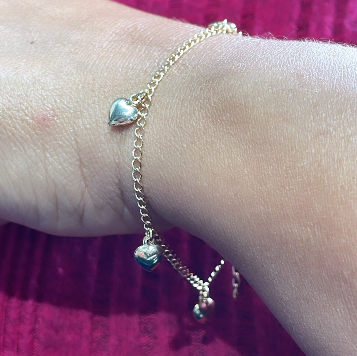 18k Gold Filled Curb Link Plain Bracelet With Heart Charm