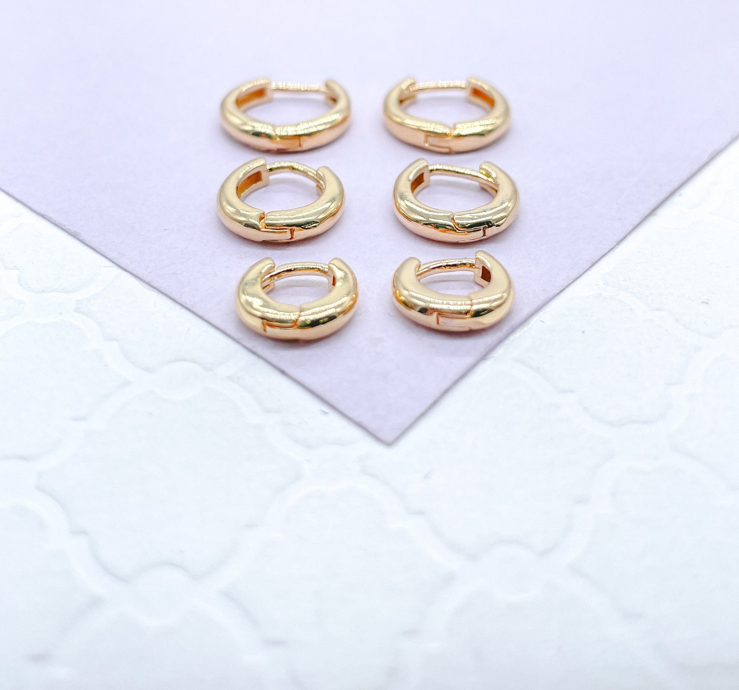 18k Gold Filled Set of 3 Huggie Hoops, Trio Earrings