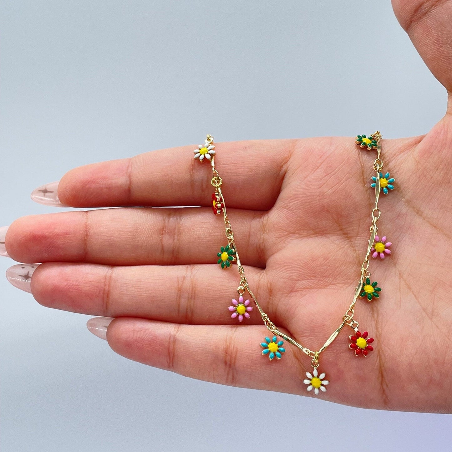 18k Gold Filled Colorful Flower Charm Anklet