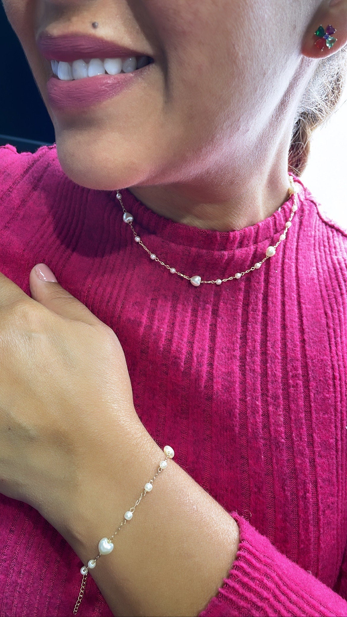 18k Gold Filled Heart Shaped Faux Pearl Set