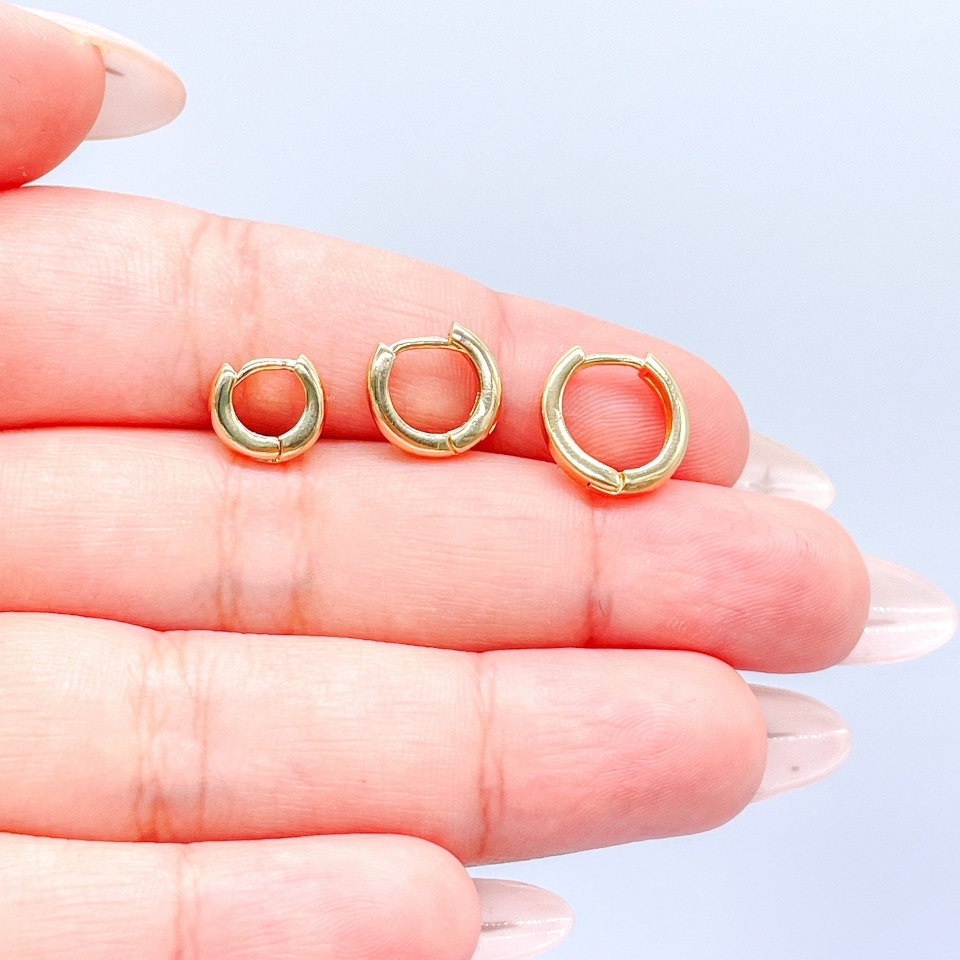 18k Gold Filled Set of 3 Huggie Hoops, Trio Earrings