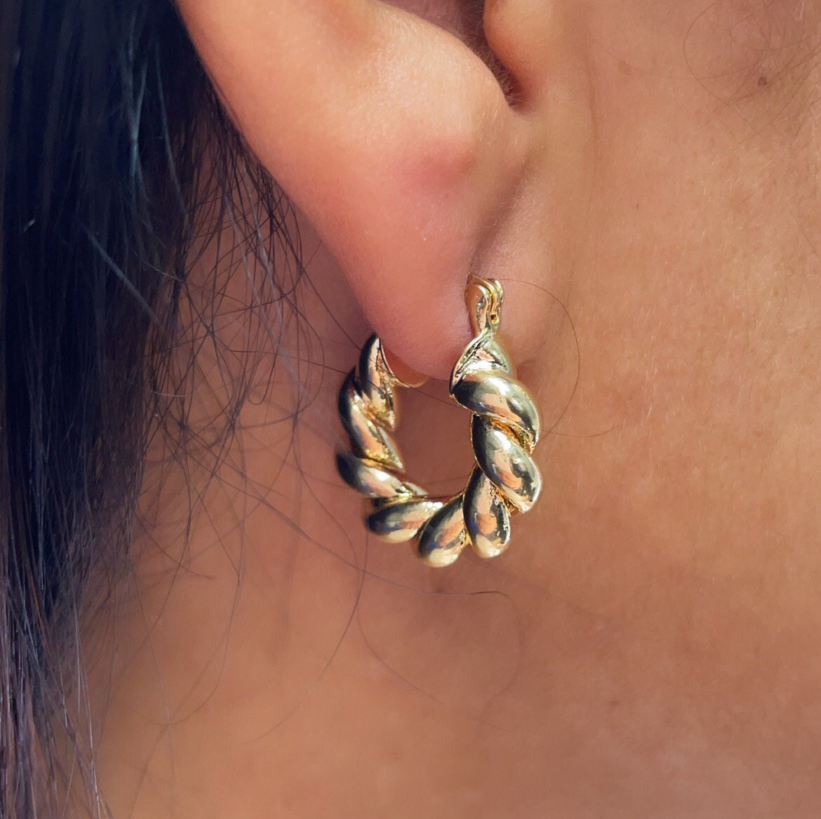 18k Gold Filled Twisted Croissant Hoop Earrings