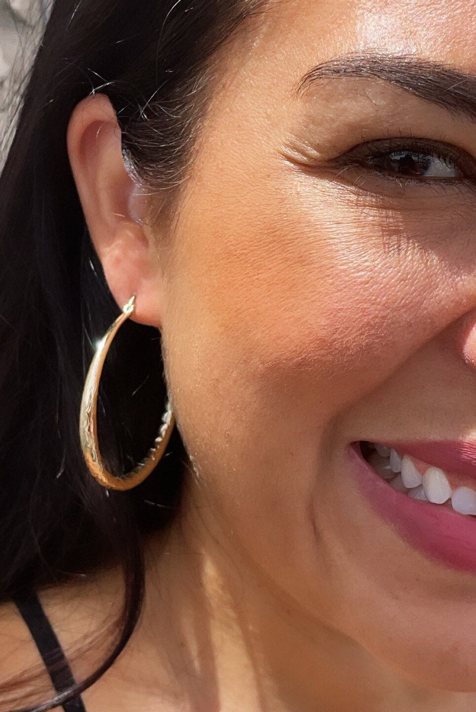 18k Gold Filled Ocean Wave Textured Hoop Earrings 50 mm Diameter