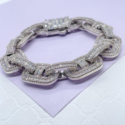 18k Silver Filled Bracelet Fully Surrounded With Baguette Stone and CZ Stone