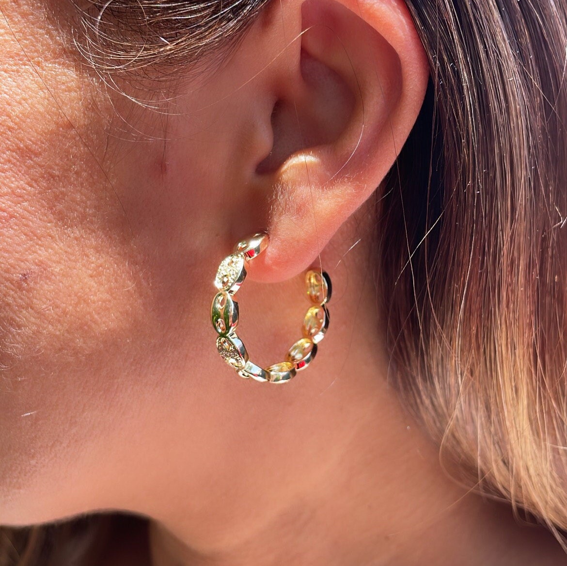 18k Gold Filled Puffy Mariner Open Hoop Earring