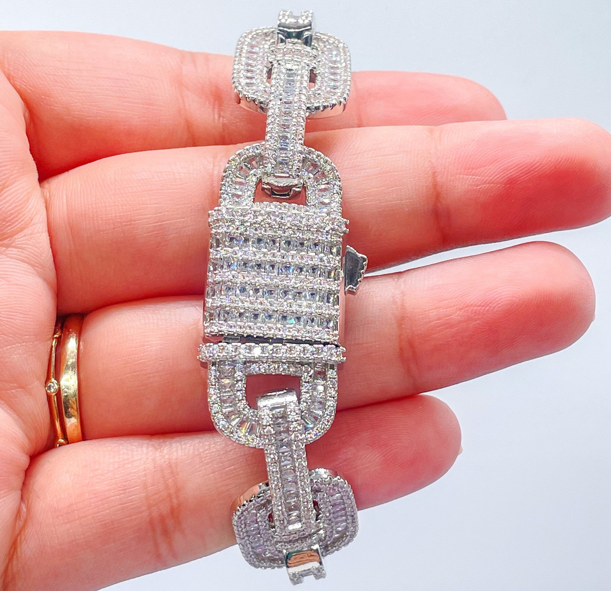 18k Silver Filled Bracelet Fully Surrounded With Baguette Stone and CZ Stone
