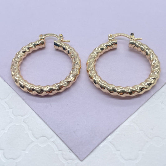 18k Gold Filled Smooth Twisted Hoop Earrings
