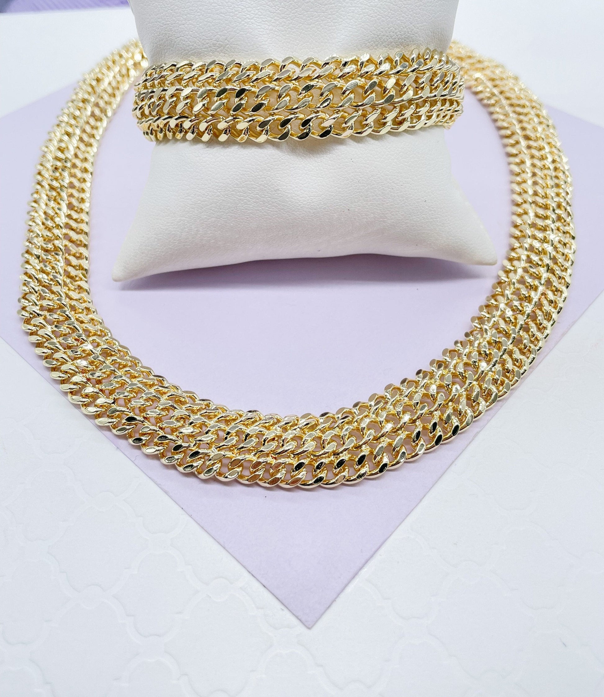 18k Gold Filled Thick Plain Cuban Link Fancy Set