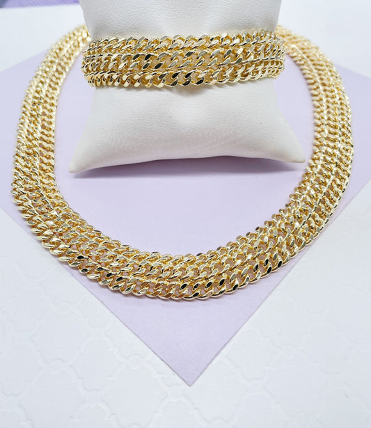 18k Gold Filled Thick Plain Cuban Link Fancy Set