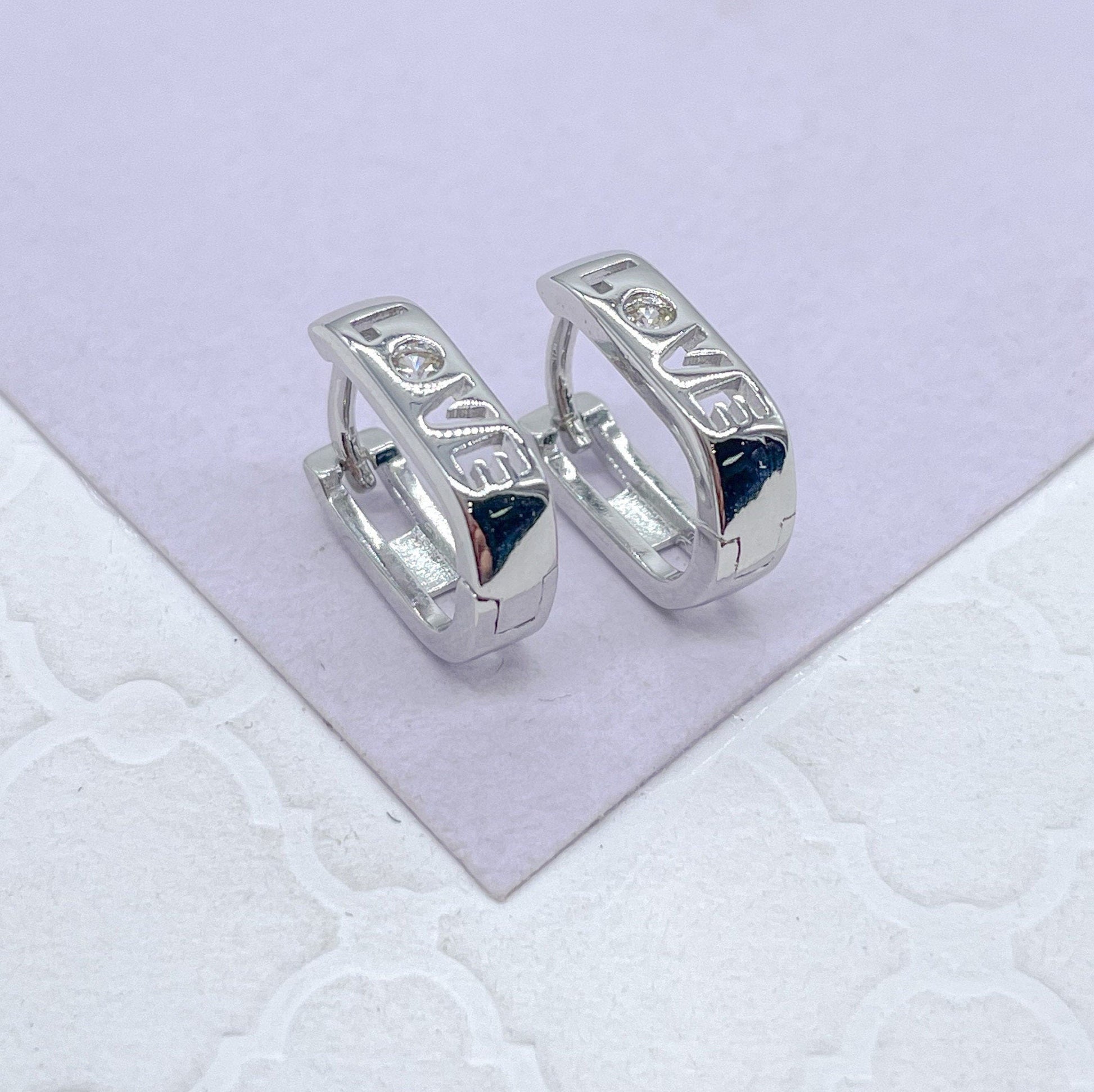 18k Gold Filled & Silver Filled Small “Love” Square Hoop