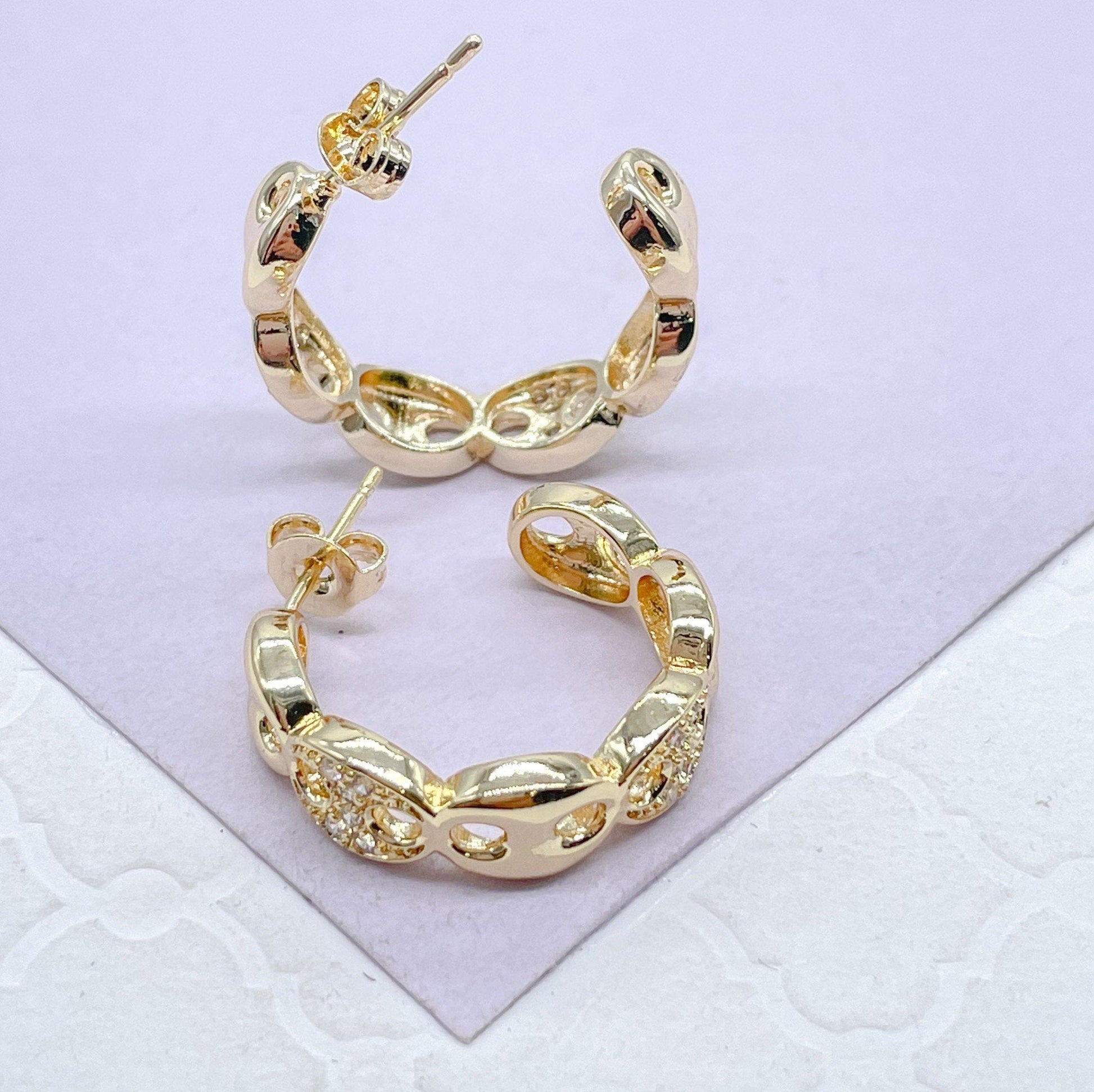 18k Gold Filled Puffy Mariner Open Hoop Earring