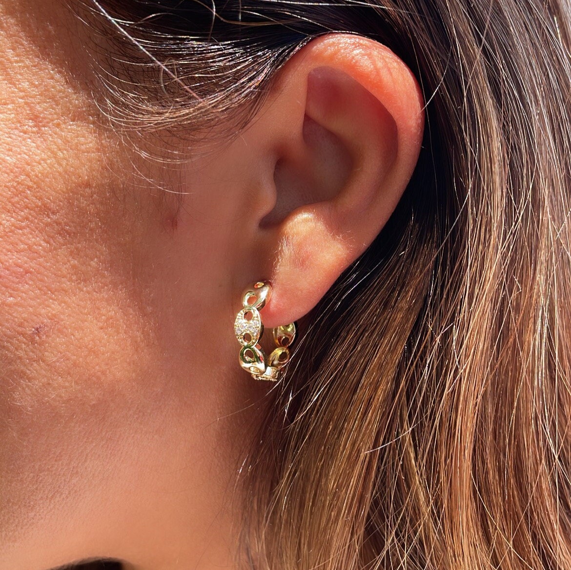 18k Gold Filled Puffy Mariner Open Hoop Earring