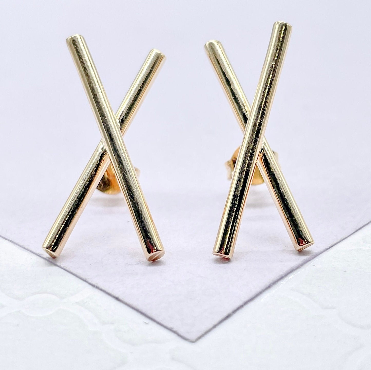 18k Gold Filled Plain “X” Crossed Stud Earrings
