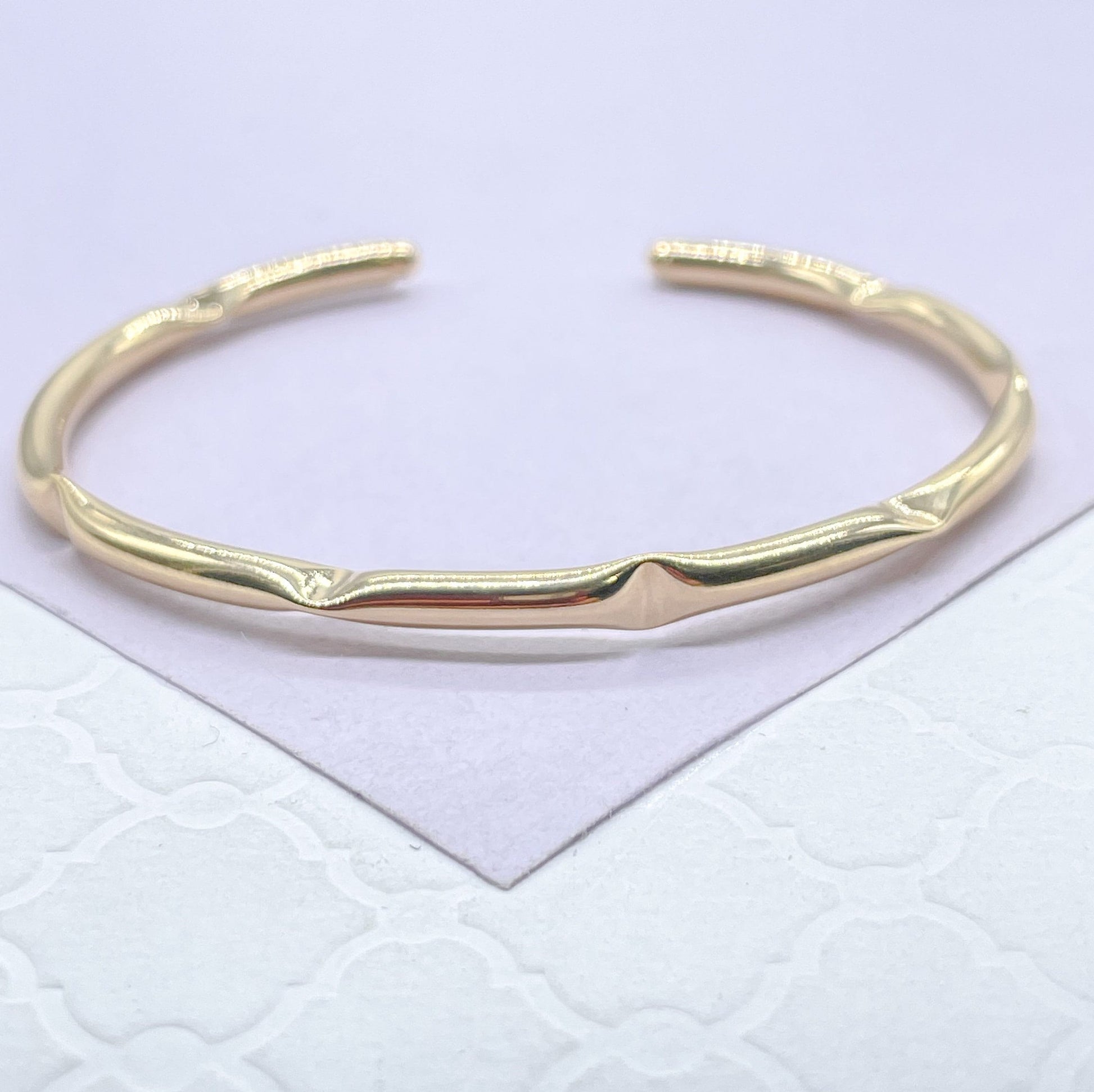 18k Gold Filled Plain Smooth Cuff Bracelet Patterned With Vertical & Horizontal Dents