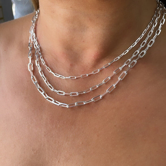 Silver Filled 16 Inch Paper Clip Chains Available in 3 Sizes