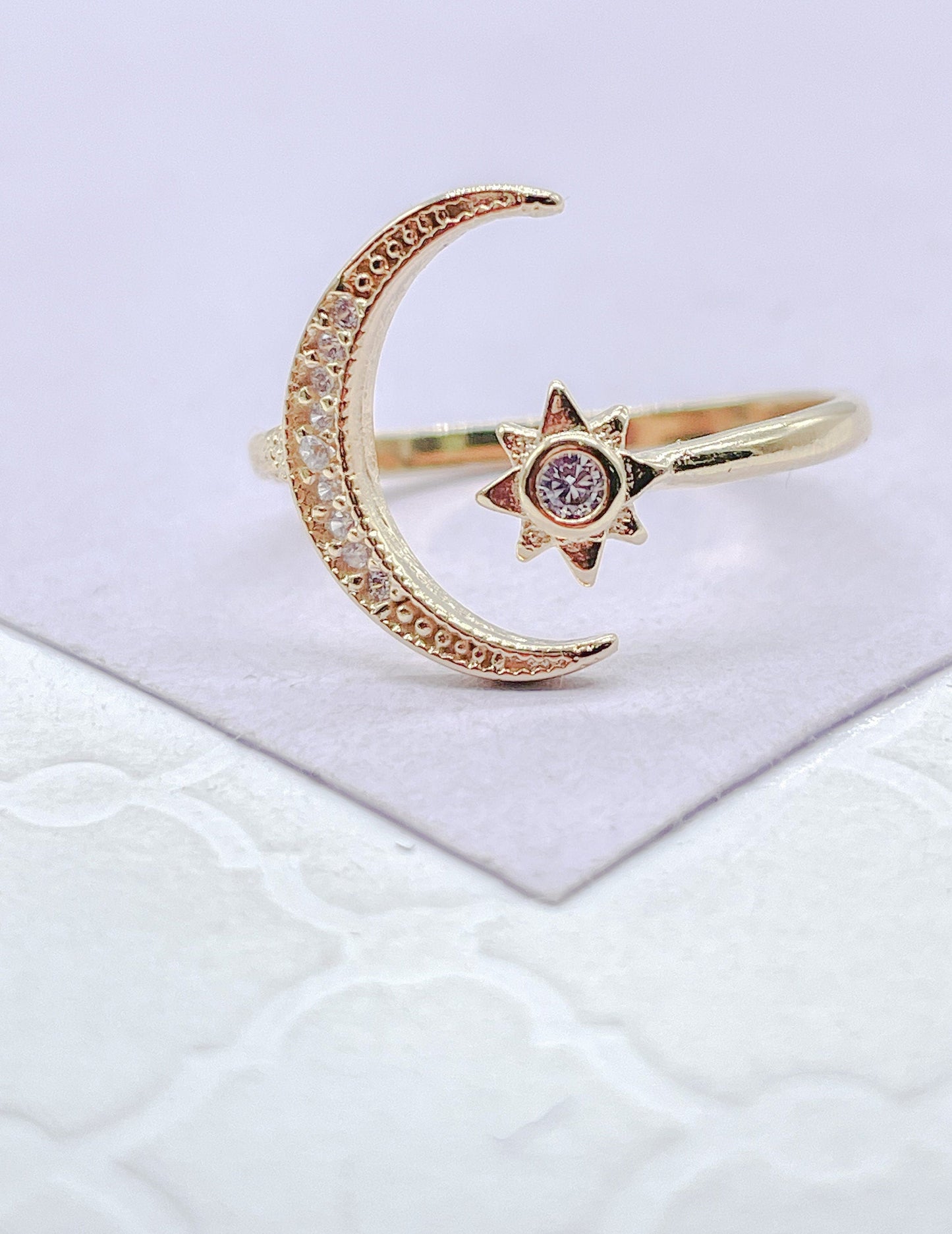 18k Gold Filled Adjustable Star With Moon Ring