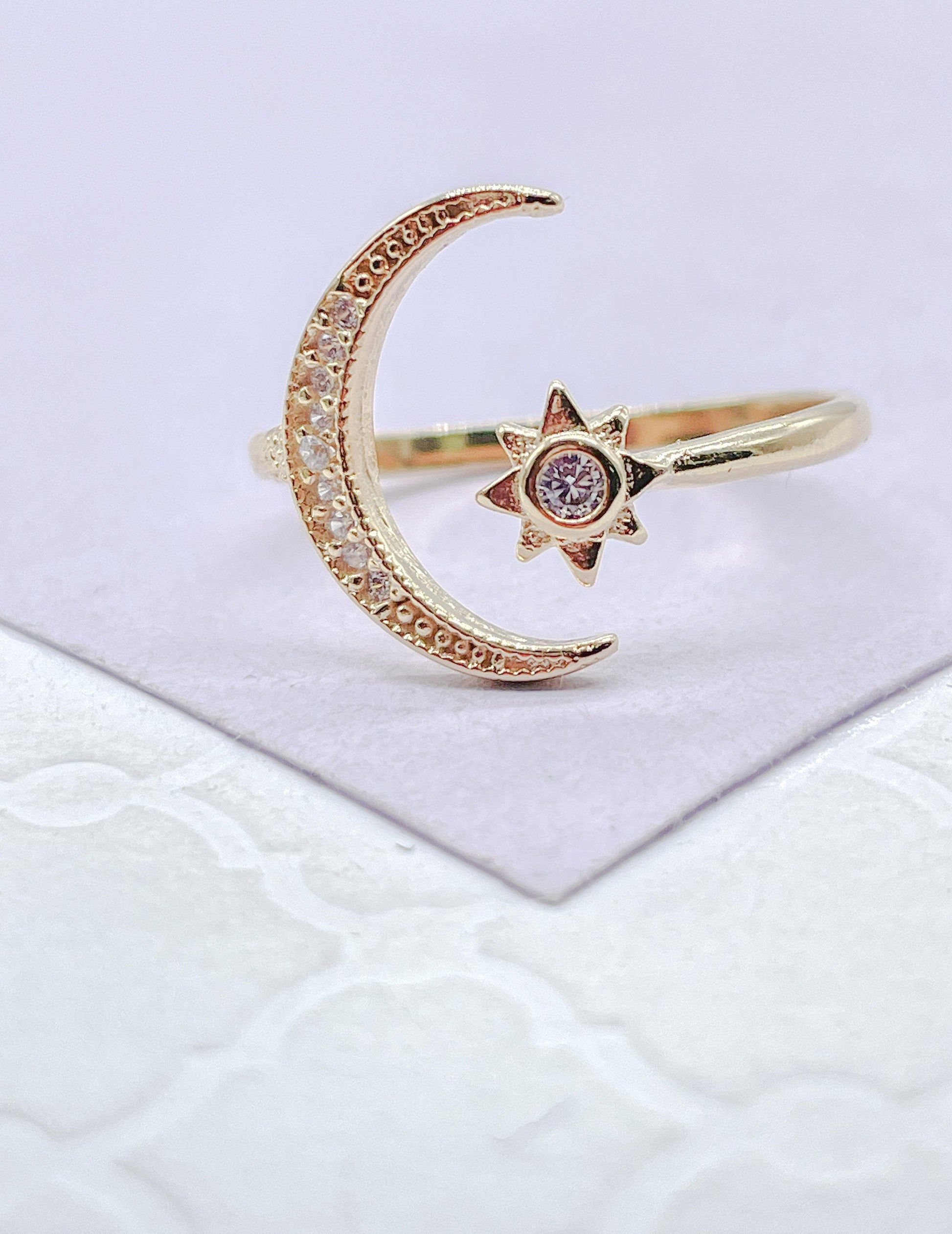 18k Gold Filled Adjustable Star With Moon Ring