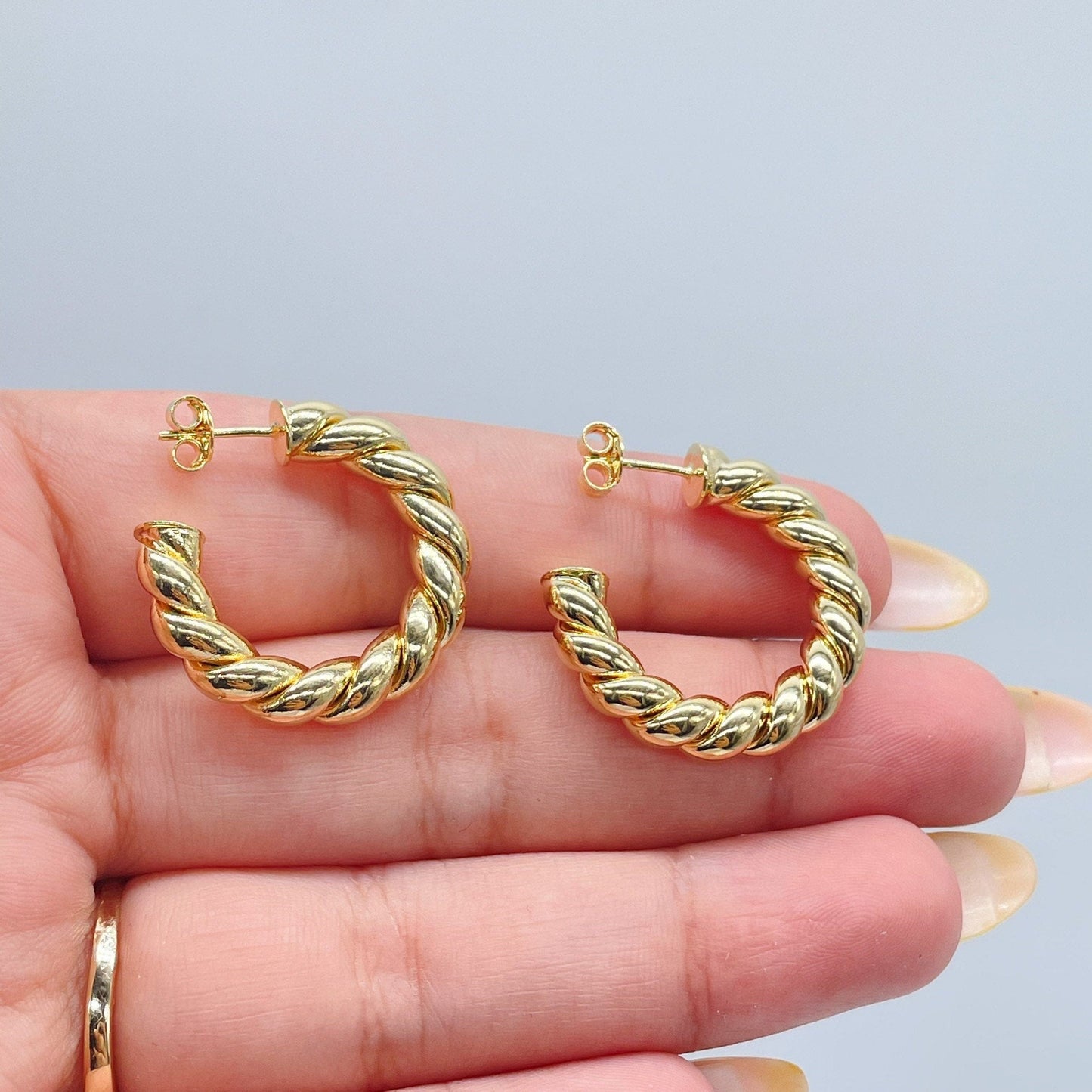 18k Gold Filled Twisted Gold Hoop Earrings