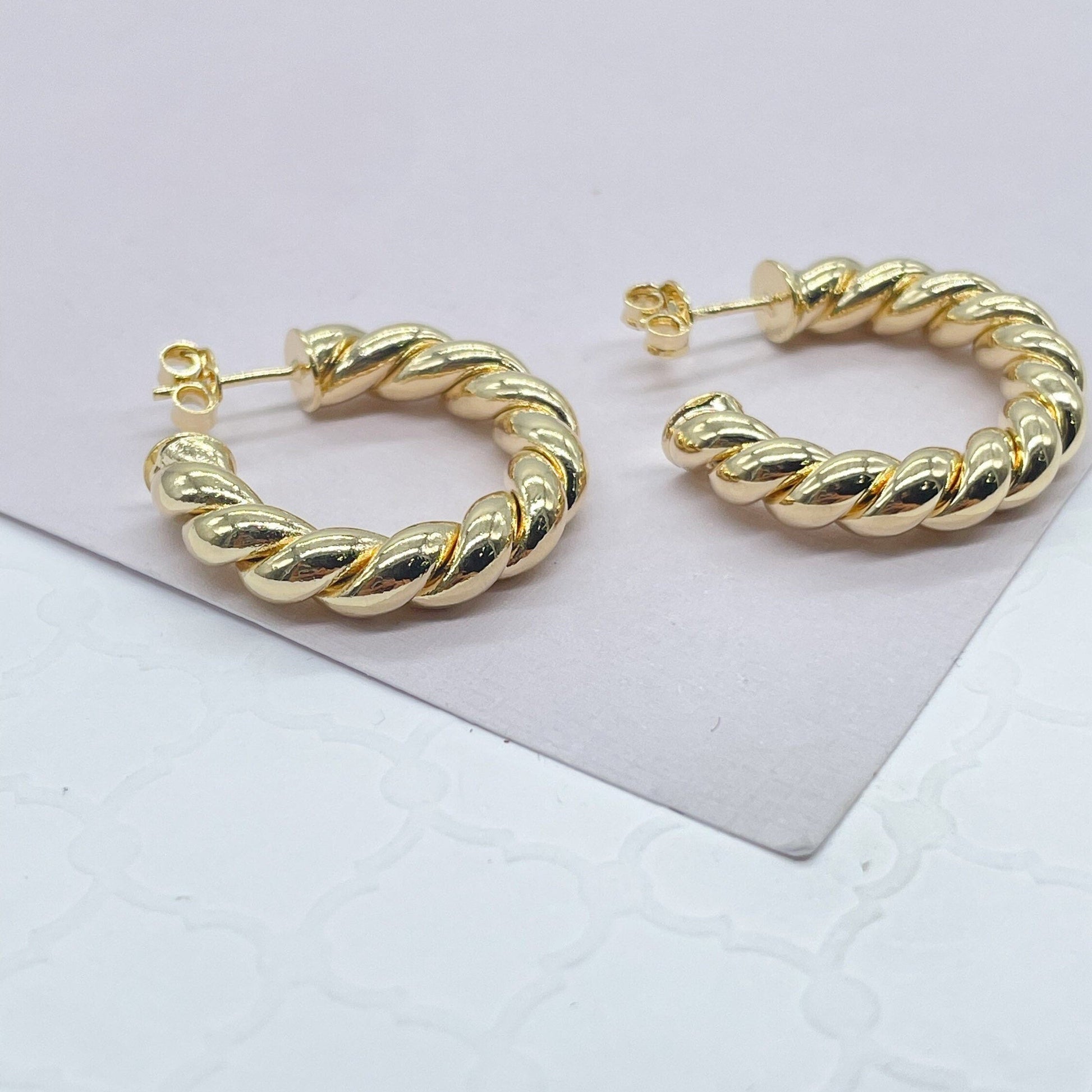 18k Gold Filled Twisted Gold Hoop Earrings