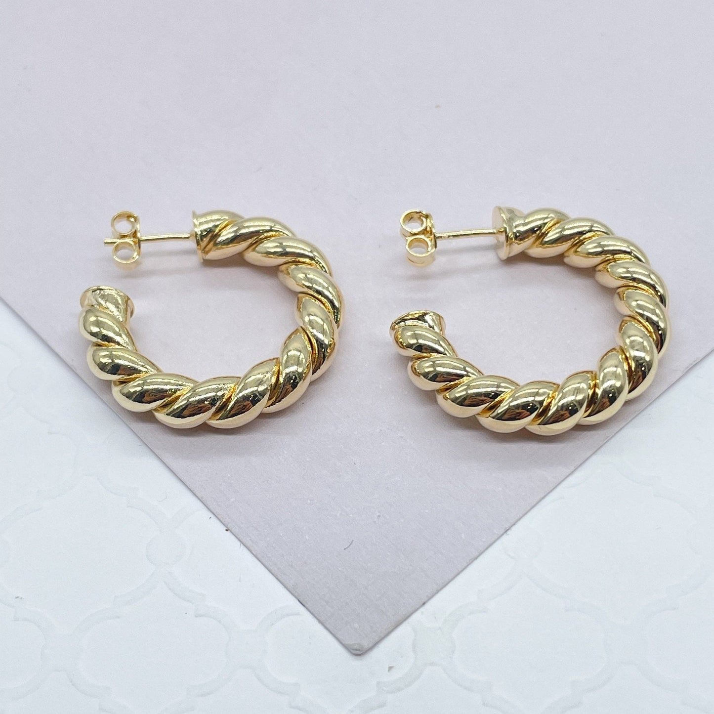 18k Gold Filled Twisted Gold Hoop Earrings