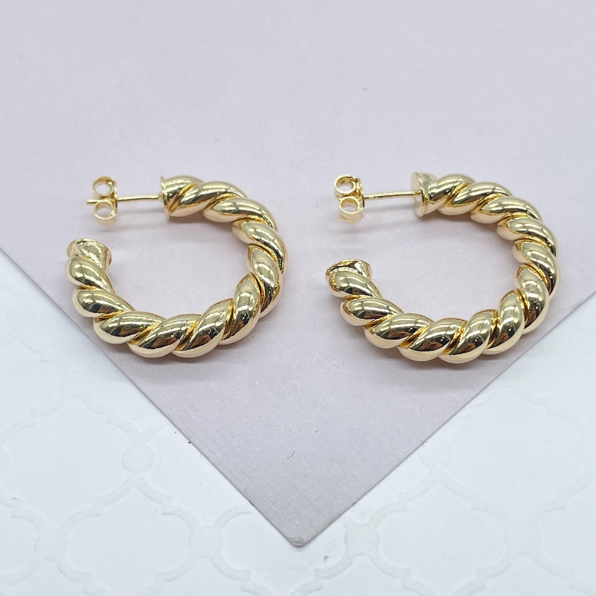 18k Gold Filled Twisted Gold Hoop Earrings