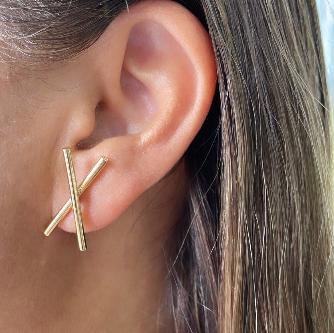 18k Gold Filled Plain “X” Crossed Stud Earrings