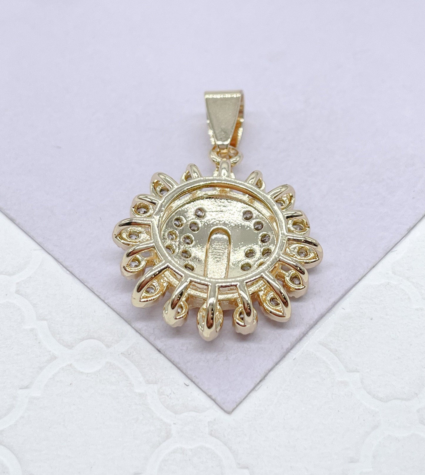 18k Gold Filled Religious Charm Crowned with CZ Stones & Saint Jude Center