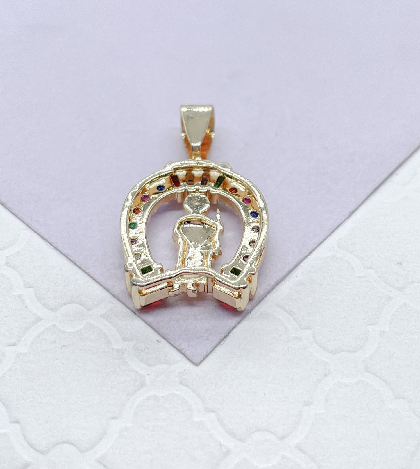 18k Gold Filled Saint Jude Charm Colorful Baguette and Round CZ Charm
