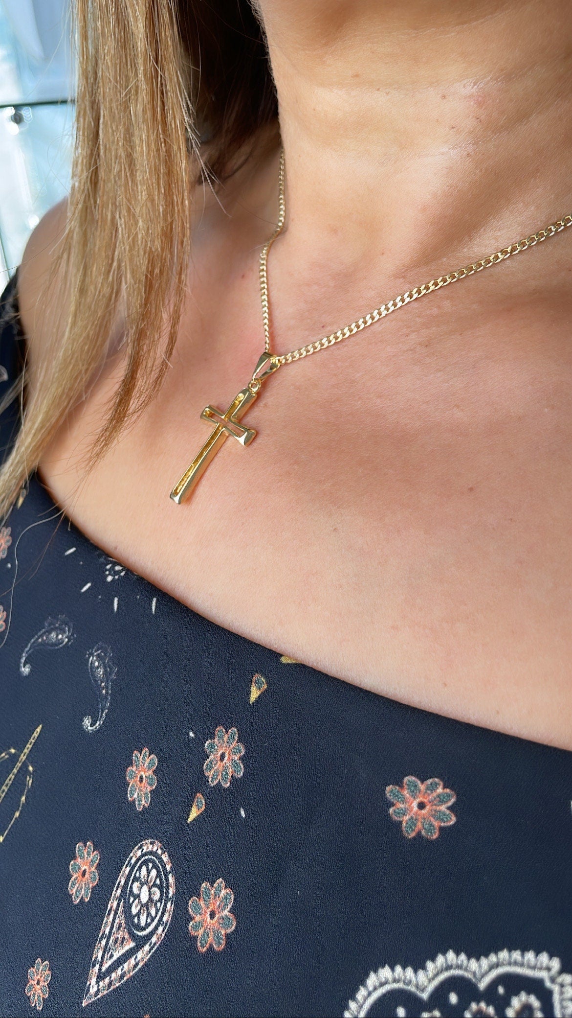 18k Gold Filled Smooth Dainty See Through Cross
